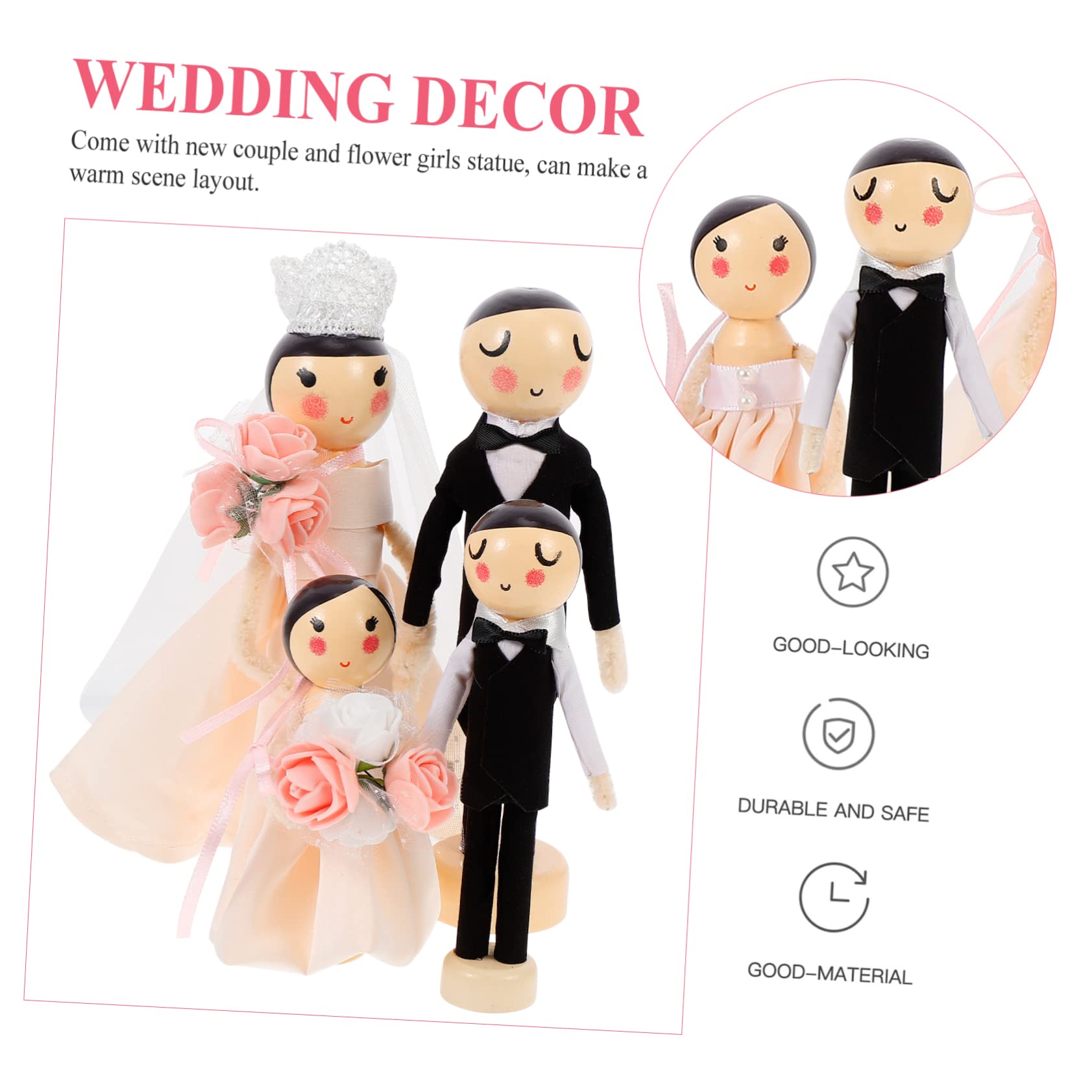 Abaodam 4stücke Holzehepaarfigur Hochzeitstorte Dekoration Set Aus Holzfiguren Für Hochzeitsfeiern Und Zimmertische