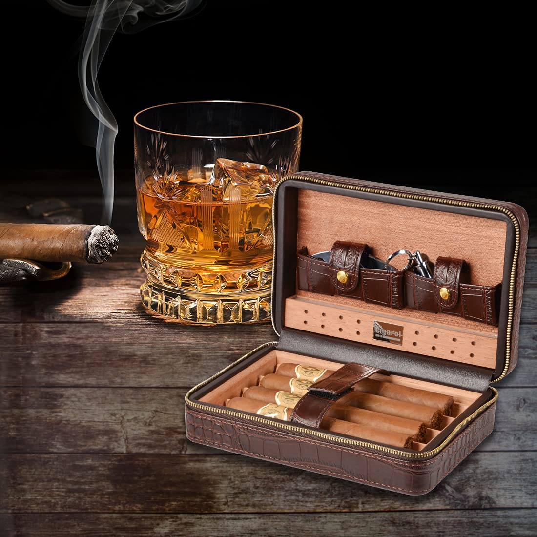 Buy Volenx Cigar Humidor with Cigar Cutter and Cigar Drill,Crocodile PU