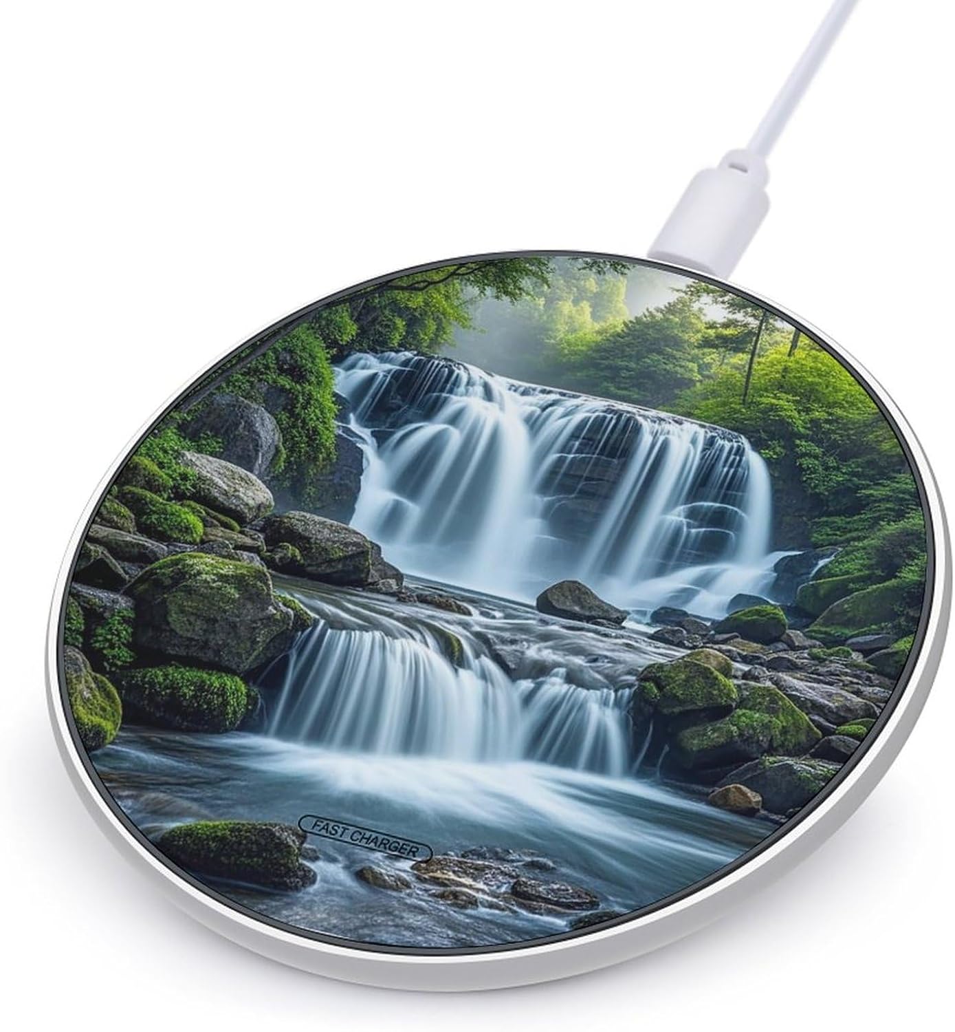 Waterfall Flowing Down Wireless Charger 10W Max Fast Wireless Charging Pad Lightweight Charging Station Portable Ultra Slim Charger Mat for Most Phone for Travel Home Office Desk