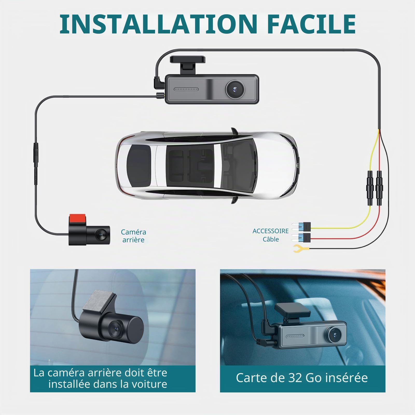 Dashcam Voiture Avant Arrière 2K avec WiFi & App, Caméra Embarquée Voiture Grand Angle 160°, Vision Nocturne F1.8, G-Sensor, Enregistrement en Boucle, Mode Parking 24H, Carte SD 32 Go Incluse