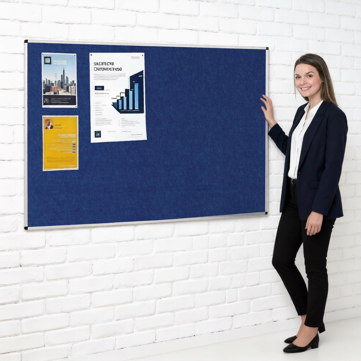Metroplan Fire-Retardant Aluminium Frame Noticeboard, 120 x 180 cm, Blue Pinboard, Wall-Mounted, 12 Colour Pinboard Options - Ideal for Office, Classroom, Notice Displays