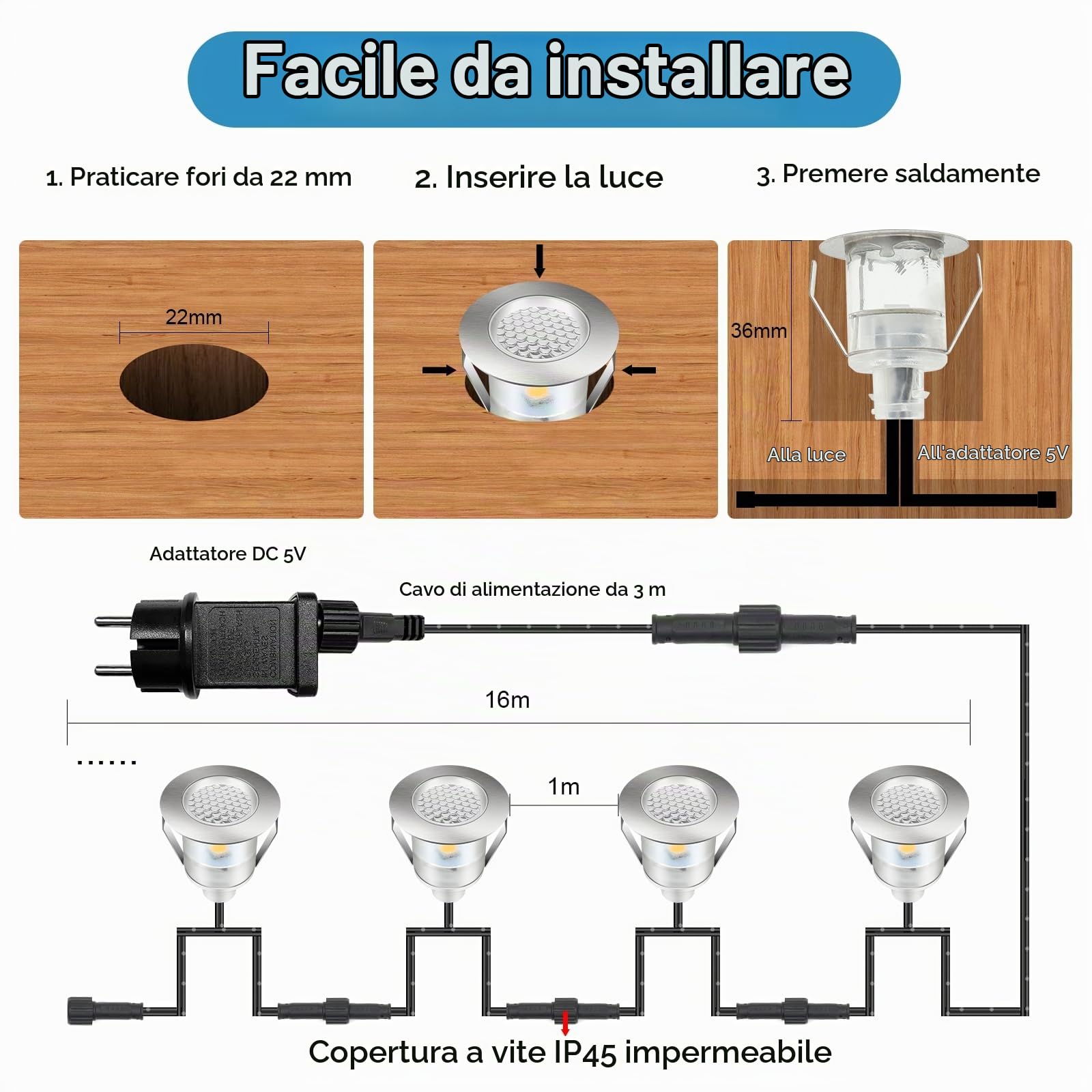 Bigzom set da 16 faretti led pavimento, IP67, faretto per esterno,interno, ponti, piscine, giardini, colore caldo