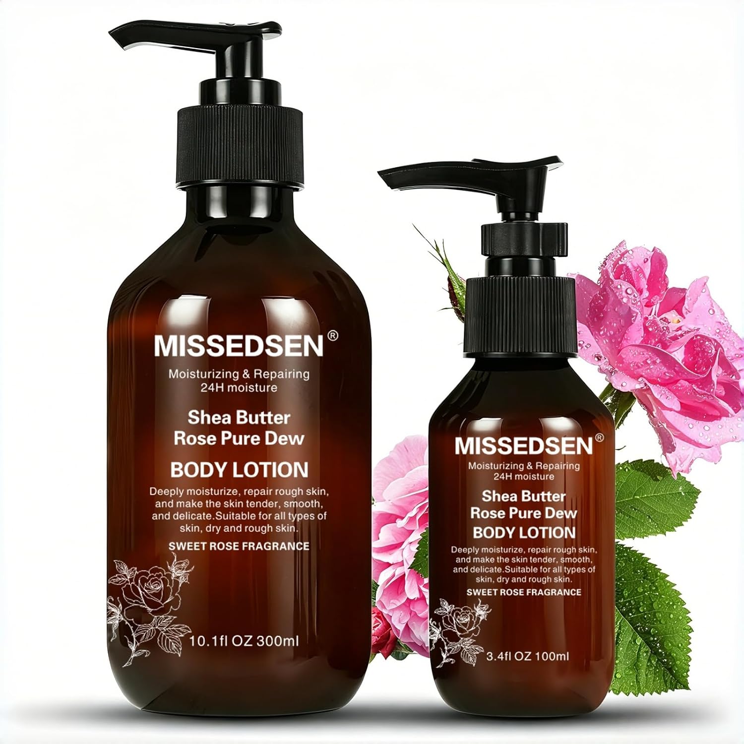 Rose Hydrosol Body Lotion Set Travel Size 3.4oz Home Size 10.1oz