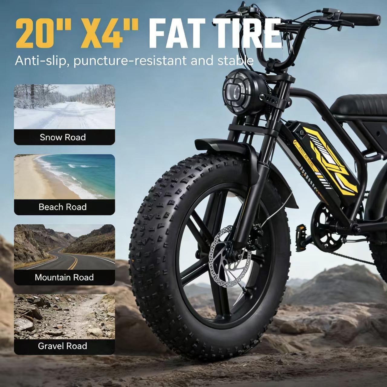 1000W Off-Road Fat Tire Electric Bike for Adults, 48V 15.6Ah Removable Battery, Up to 28 MPH, 25-60 Mile Range, 20" Tires, Hydraulic Brakes, Dual Suspension, 330 lbs Payload