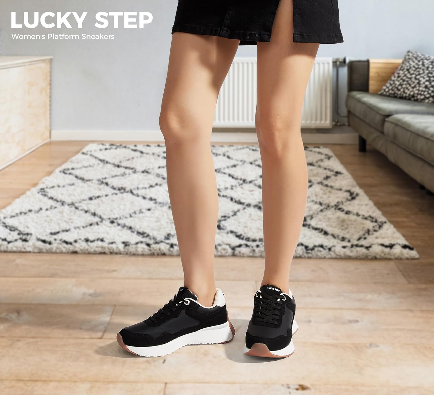 LUCKY STEP Women's Fashion Platform Sneakers Comfortable Breathable Running Walking Shoes Anti-Slip Casual Tennis Skate - Image 2