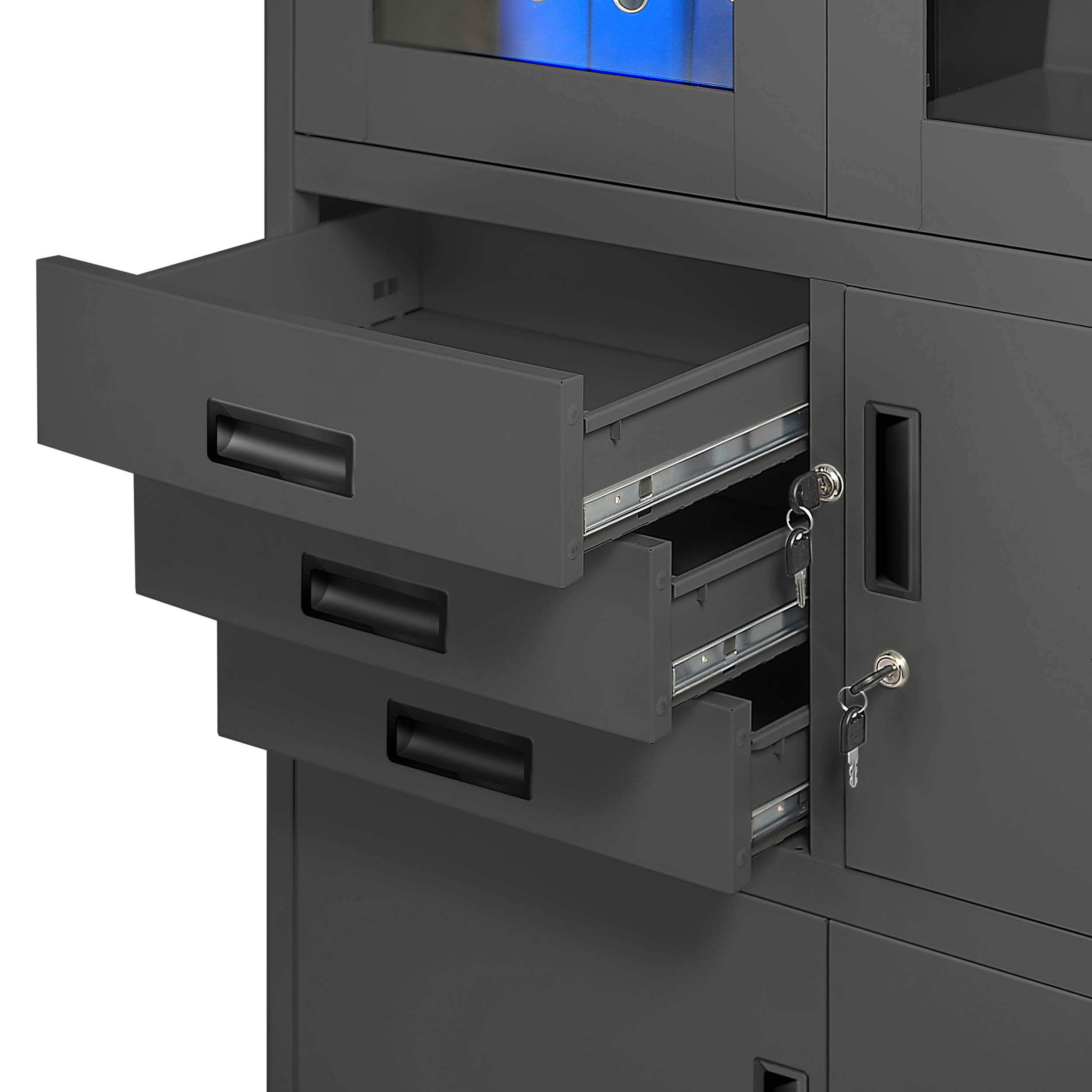 Jan Nowak Aktenschrank C018S Büroschrank Metallschrank Tresor Safe Geheimfach Flügeltüren Schubladen Pulverbeschichtung Stahlblech 185 cm x 90 cm x 40 cm (H x B x T) (Anthrazit)