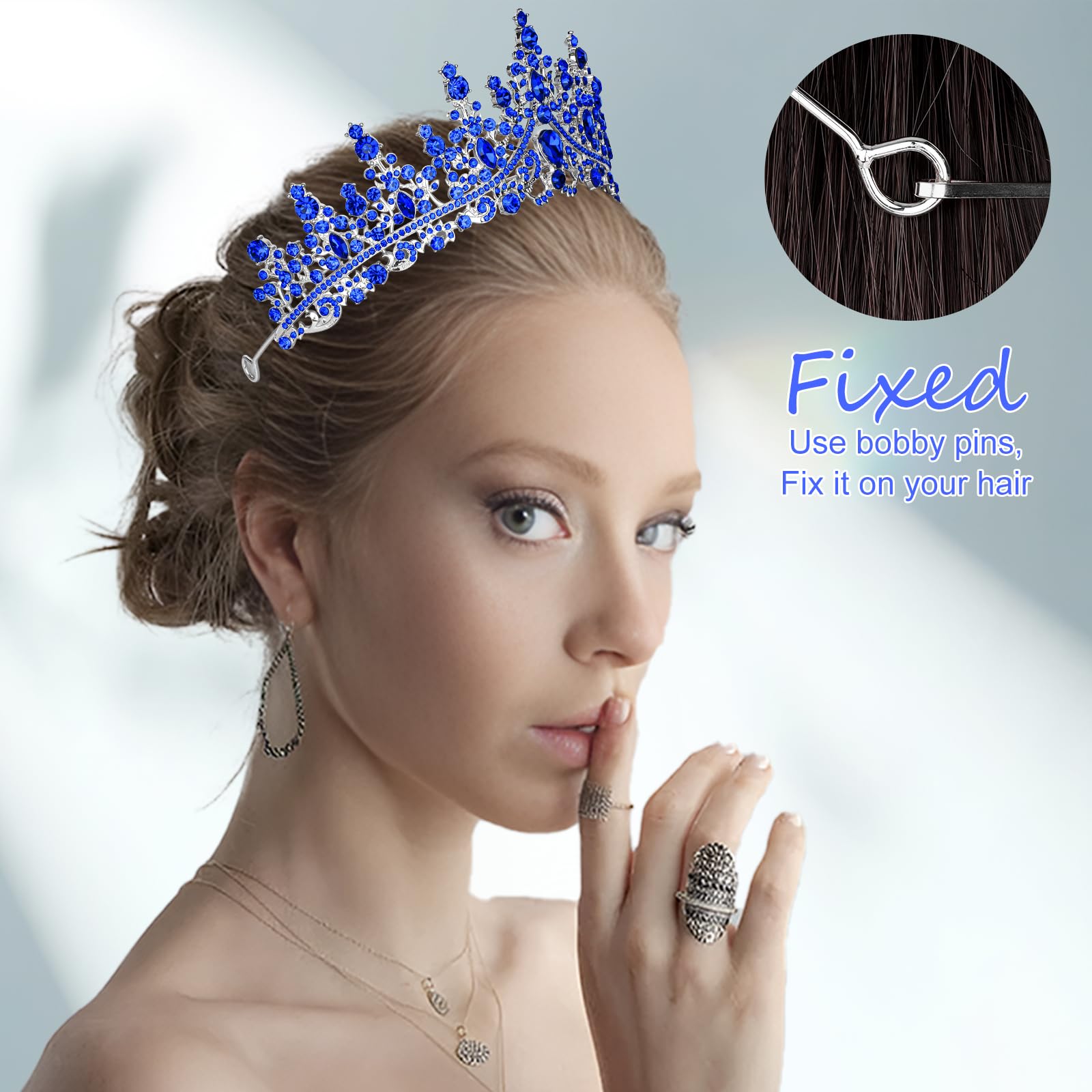 Blue tiara crown royal wedding bride bridal prom princess accessories for women Queen Mary main image 3