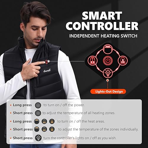 Miniatura 2 de Chaleco térmico para hombre con batería incluida, chaleco de calefacción eléctrico recargable de 7.4 V, temperatura inteligente. Control