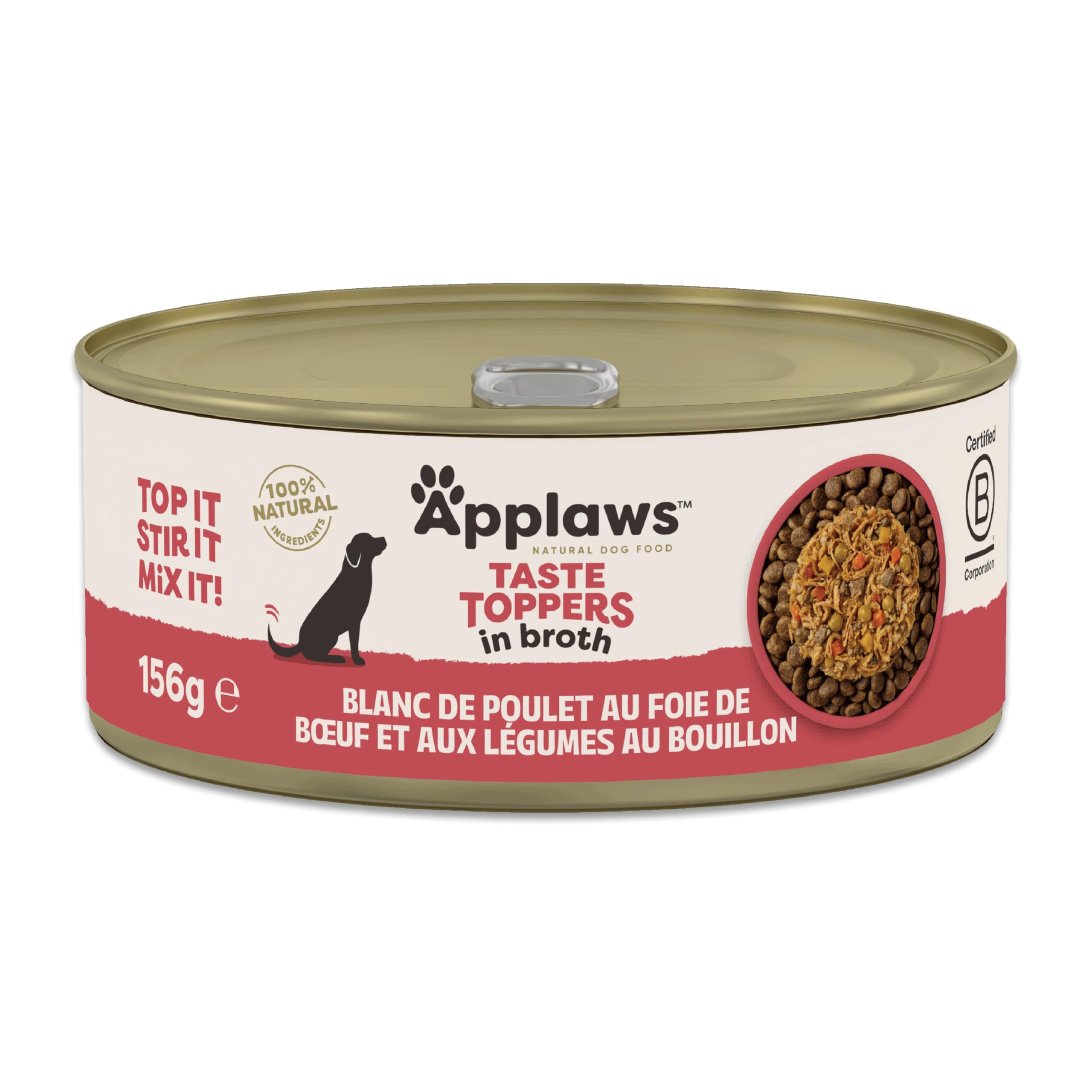 Applaws Nourriture Humide pour Chiens 100% Naturelle, Filet de Poulet au Foie de Boeuf en Bouillon Pour Chiens Adultes - Lot de 12 boîtes de 156 g