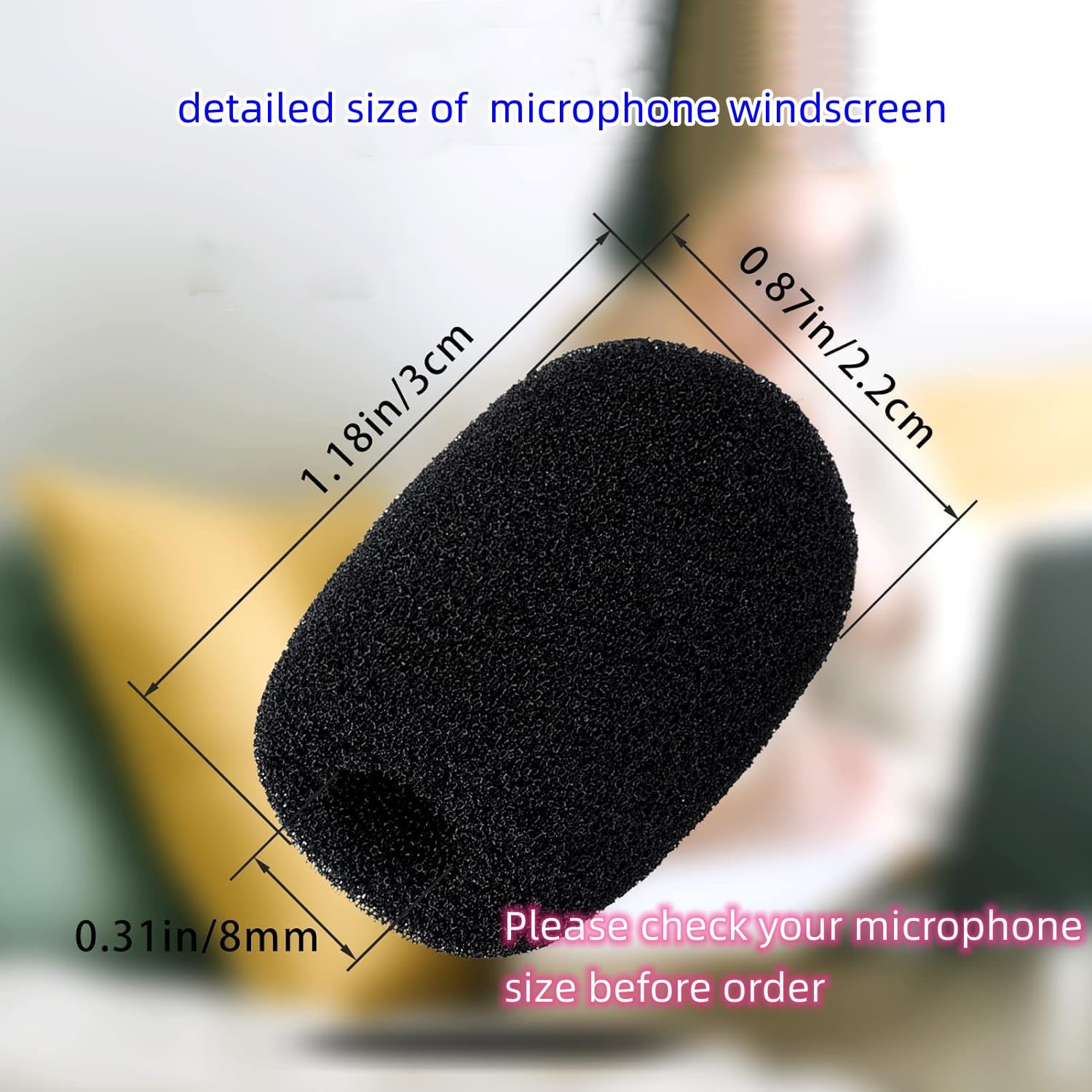 Kicada 12 Pack Lapel Headset Microphone Windscreen, Black Mini Microphone Covers Foam Mic Shield for Headset Microphone(Caliber 0.31inch, Size 0.87 x 1.18 inches)