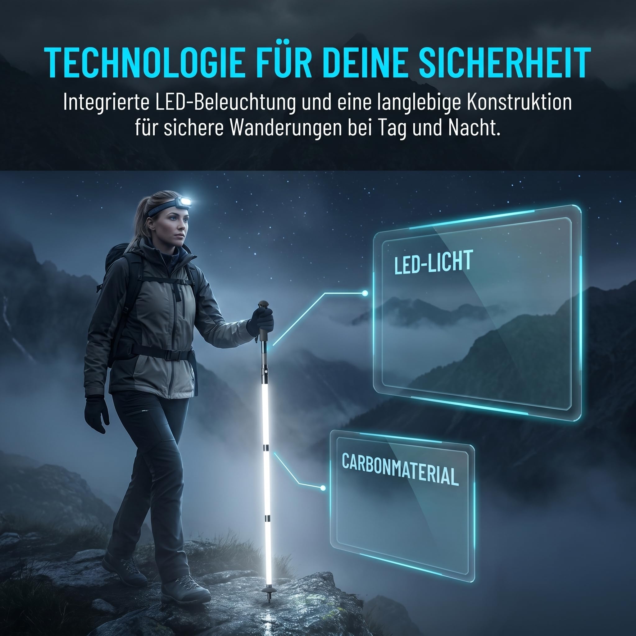 Leuchtende Taktische TrekkingstöCke – Leichte, Faltbare Led-WanderstöCke, 112cm/136cm/160cm Walking StöCke Aus Robustem Pc-Material Und Sind Bruchsicher, FüR Outdoor Wandern Camping