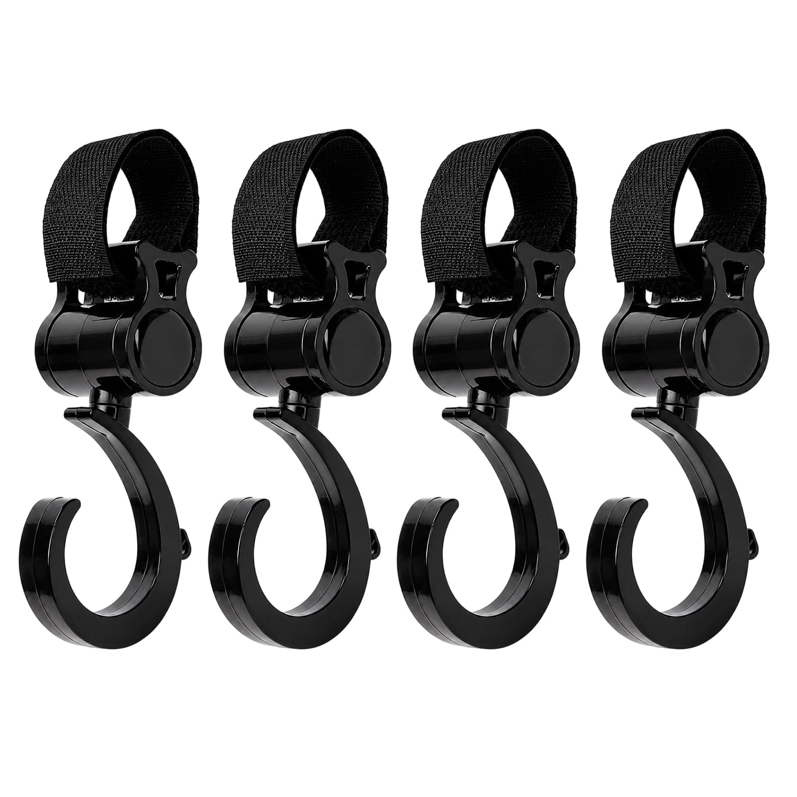 4 Pcs Pram Hooks for Bags, Bag Clips and Buggy Clips, Durable Plastic Pram Accessories with Secure Fastening for Pushchair Organisation