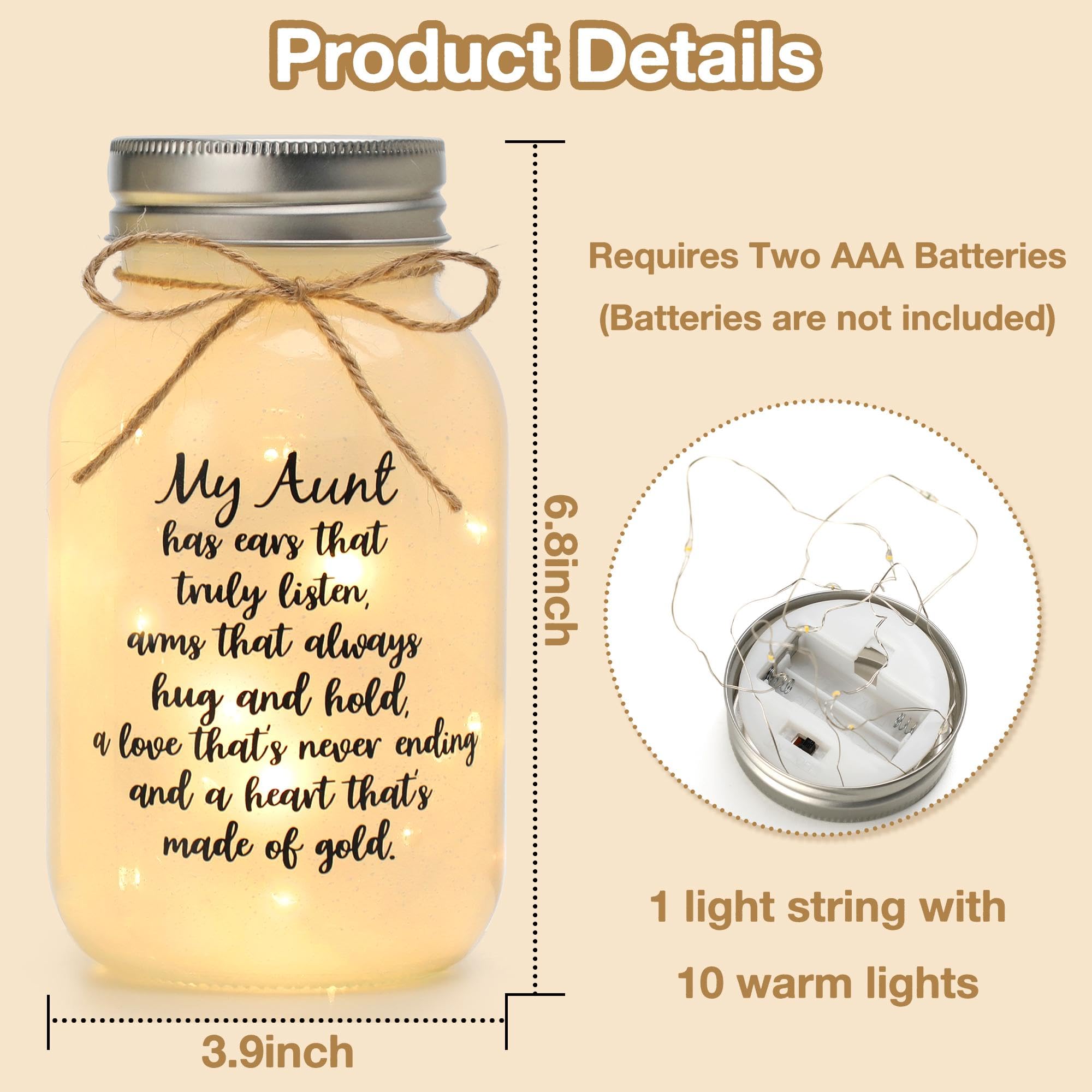 Maracco Mothers Day Aunt Gifts from Niece Nephew, Mason Jar Night Lights Birthday Gifts for Aunts, Auntie Gift Ideas, Best Aunt Ever Gift, Great Favorite Auntie Mason Jar (30oz)