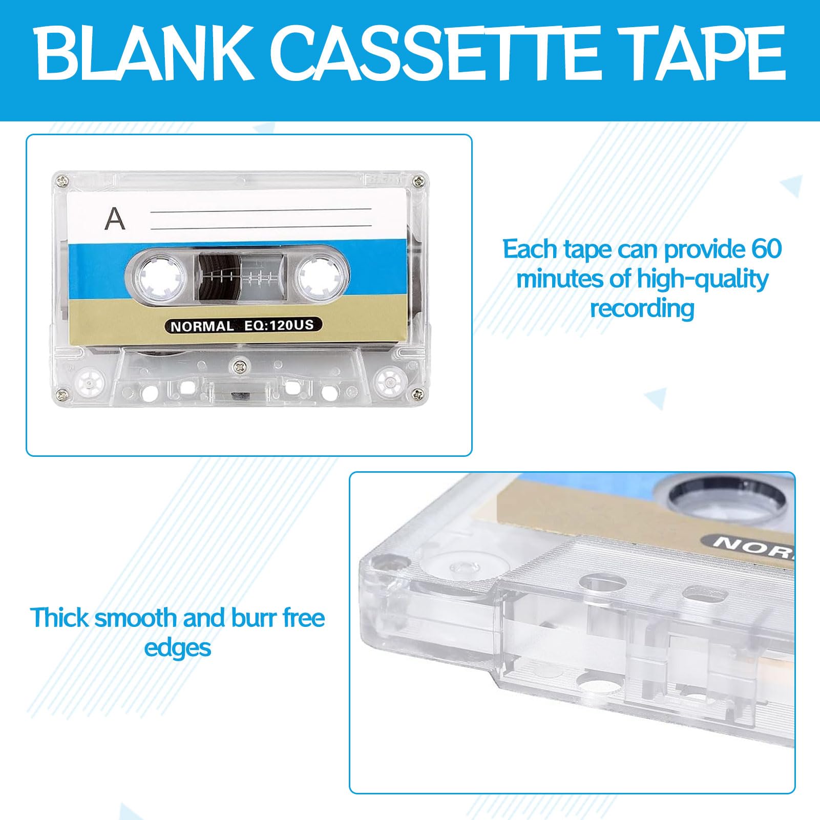 Digitnow Blank Cassette Tapes Professional Recording Media 60min Low Noice High Output Audio Cassettes Suitable For Voice Recorded Lectures Seminars Teaching 3 Pack M108 - View #4
