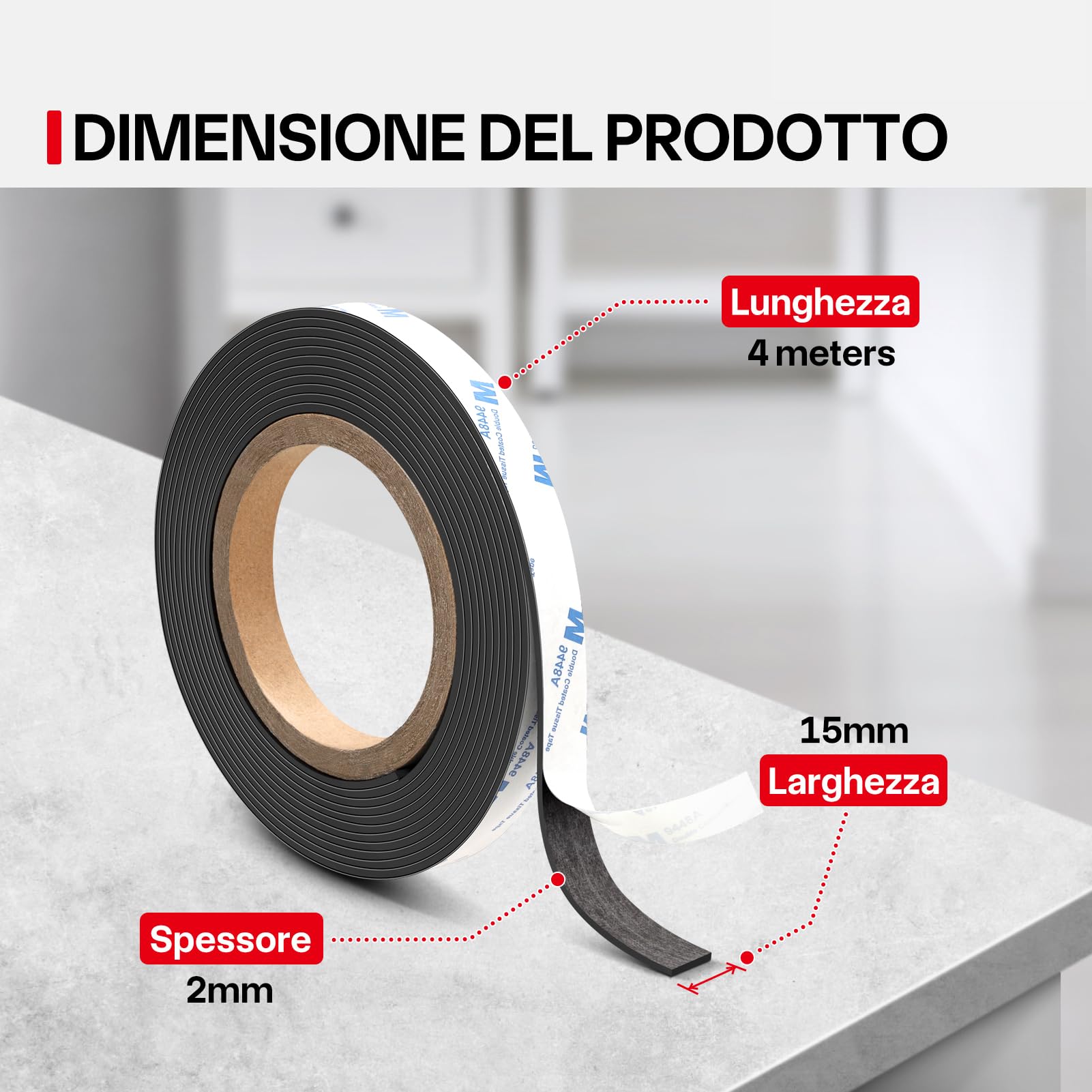 Nastro Magnetico Autoadesivo Extra Forte, Banda Magnetica A+B, Banda Magnetica Adesiva, Striscia Calamita per zanzariera, fai da te, tende da finestra, striscia magnetica 4m*15mm