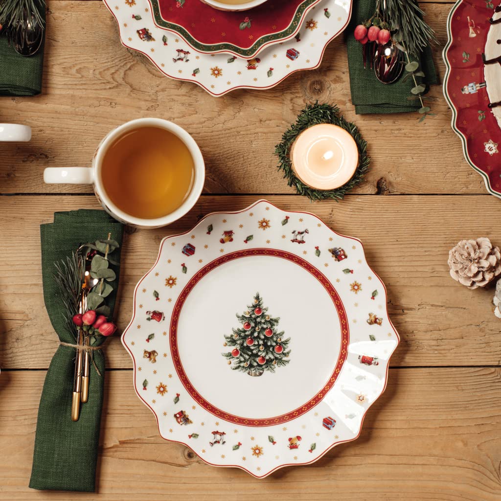 Villeroy & Boch Toy's Delight Kaffeeservice 18-teilig, Frühstücksteller (25 cm) und Kaffeetassen mit Untertassen (170 ml), Weihnachtliches Kaffeegeschirr, Premium Porzellan, Weiß