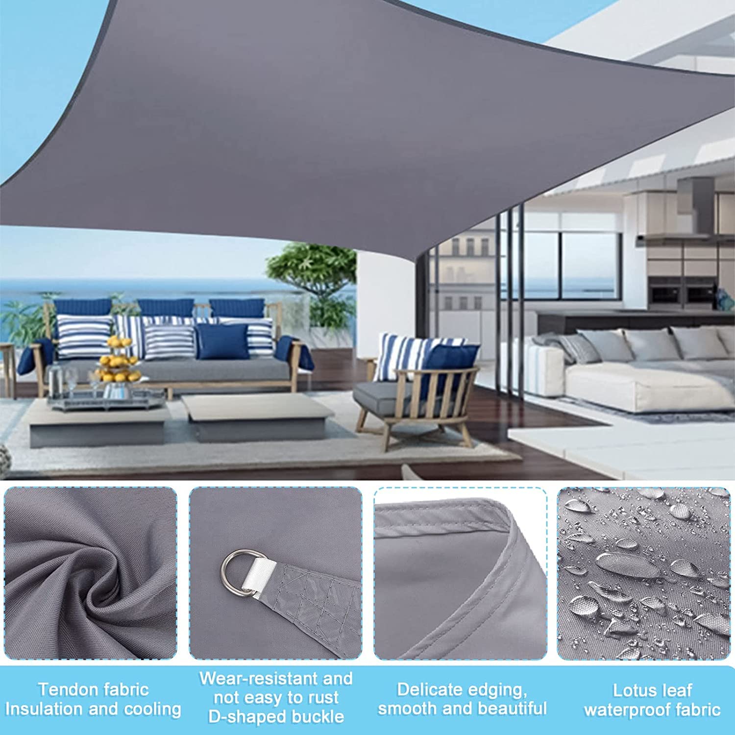 Tenda Parasole a Vela 45 x 500 cm Anti UV 98% Parasole Rete Ombreggiante Protezione Uv, Tessuto 185 G/M² per Balcone per Giardino, Balcone, Grigio Chiaro