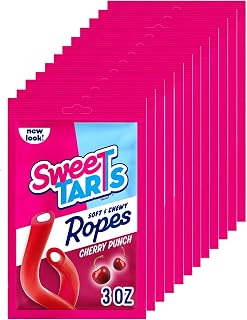 SweeTARTS Cherry Punch Soft & Chewy Ropes Candy, 3oz Pouches (Pack of 12) - Sweet Tart Explosion