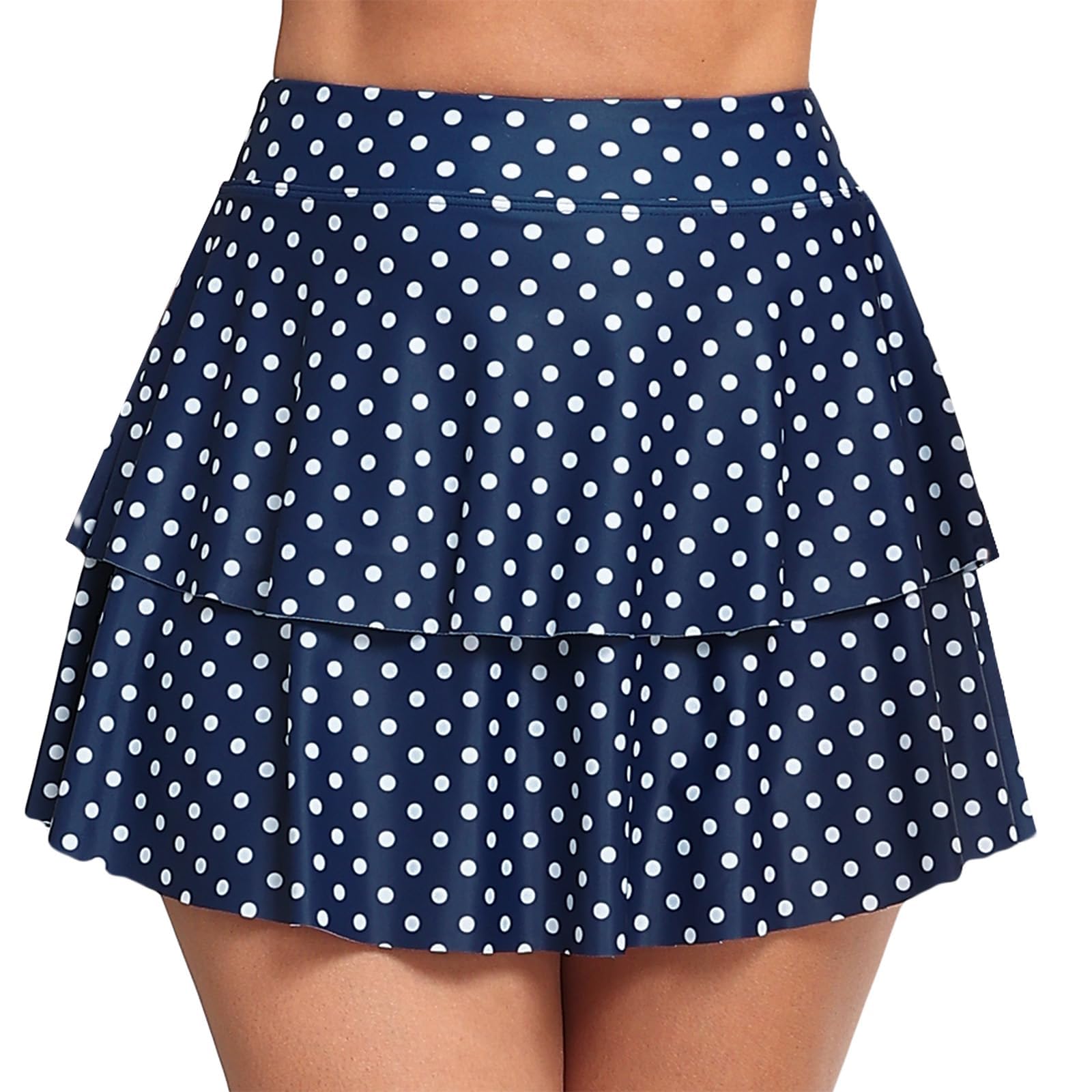 Halcurt Women's High Waisted Double Ruffle Swim Skirt with Shorts Tummy Control Swimsuit Bottoms