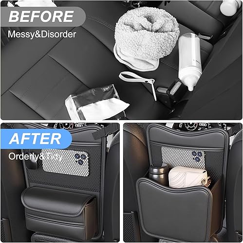 Miniatura 4 de Organizador de coche de almacenamiento entre asientos, reposacabezas de cuero de napa colgante, bolsa de almacenamiento de bolsillo, soporte para