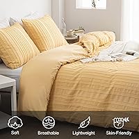 Vista 3 de WARMDERN Juego de funda de edredón de color amarillo bohemio, tamaño King, juego de funda de edredón texturizada a rayas, 3 piezas, funda de edredón