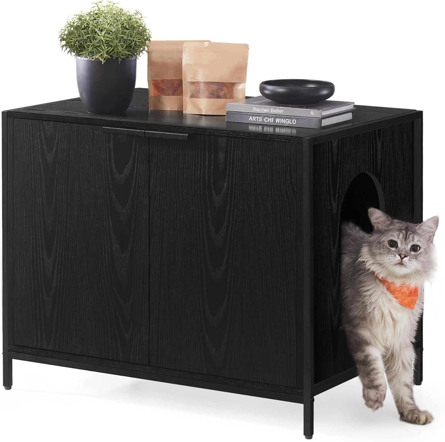 Feandrea Litter Box Enclosure, Modern Cat Litter Box Furniture Hidden, with Handles, Magnetic Locks, Cat House, Side End Table, 28.5 x 19.5 x 23 Inches, Snow White UPCL011W01
