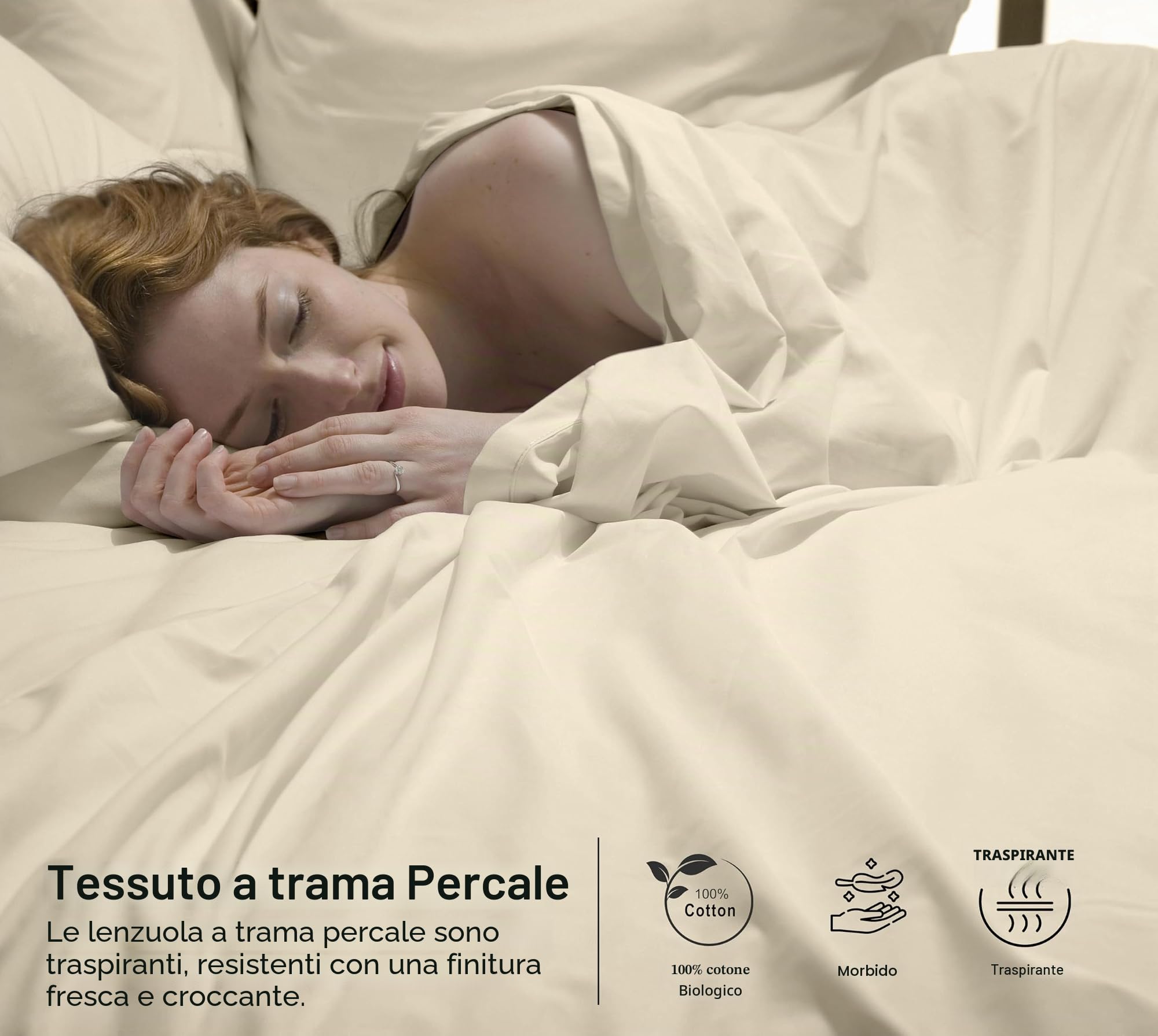 Ruvanti Set di lenzuola in 100% cotone biologico per letto matrimoniale, 4 pezzi, biancheria da letto in percalle morbido e traspirante, con tasca profonda standard alberghiera da 40,6 cm, sensazione