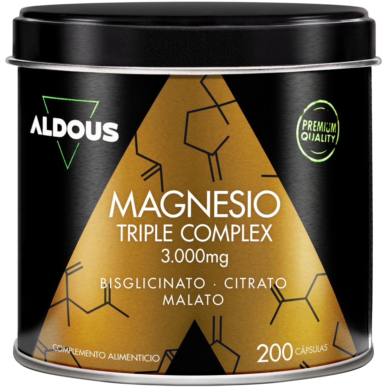 Magnesio Complex - 3000mg - Triple Magnesio Bisglicinato, Citrato y Malato - 200 Cápsulas - 422,​5mg Elemental por Dosis - Alta Biodisponibilidad - Rendimiento, Energía, Bienestar - ALDOUS