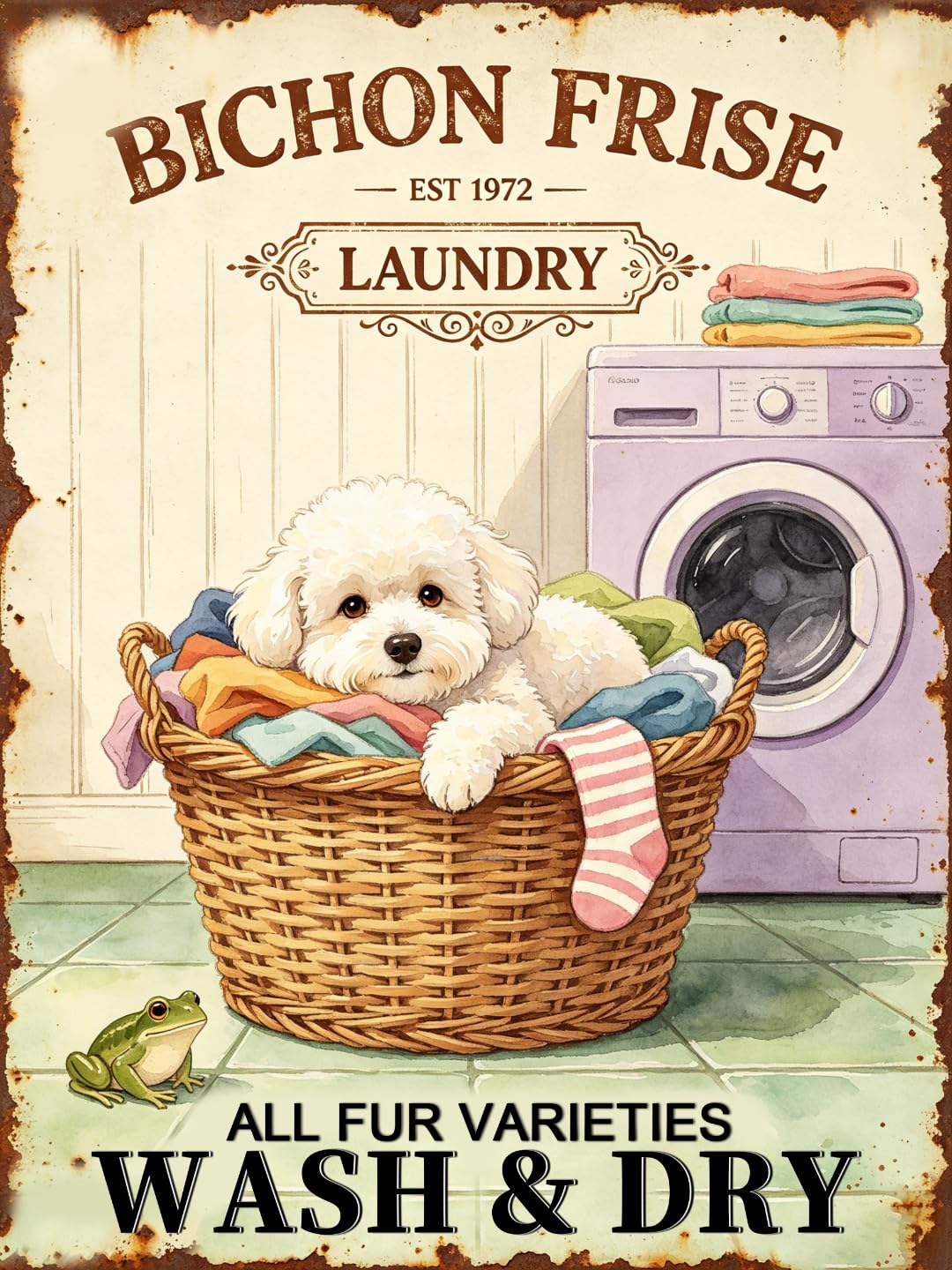 Vintage Bichon Frise Laundry Tin Sign 30x43cm
