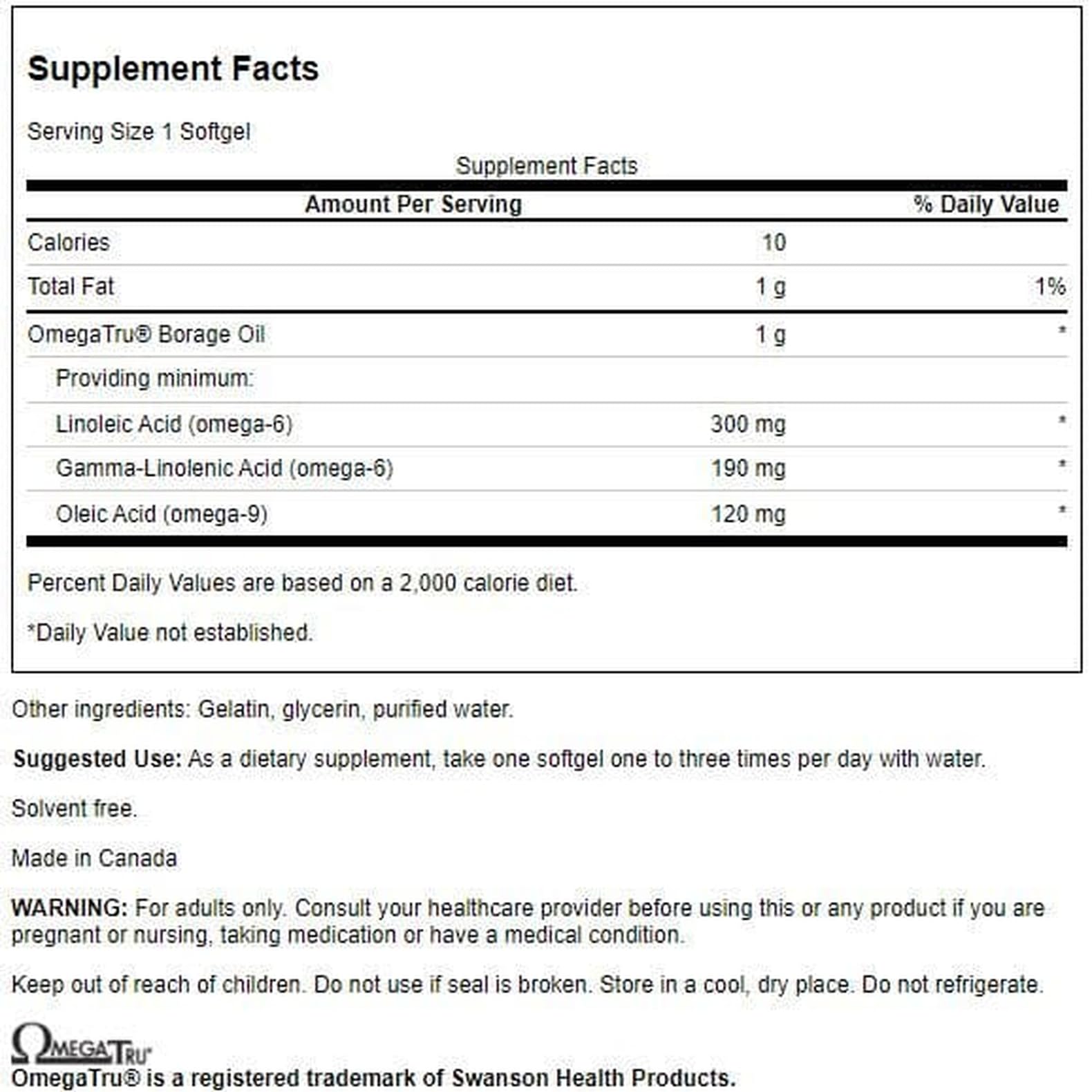 Swanson Borage Oil GLA Omegatru 1000 mg, 60 Softgels — Amazon image 2