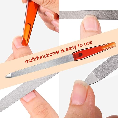 Miniatura 9 de 12 limas de uñas de metal de 6.7 pulgadas, lima de uñas de acero inoxidable de doble cara, lima de zafiro de metal con mango antideslizante, uñas de