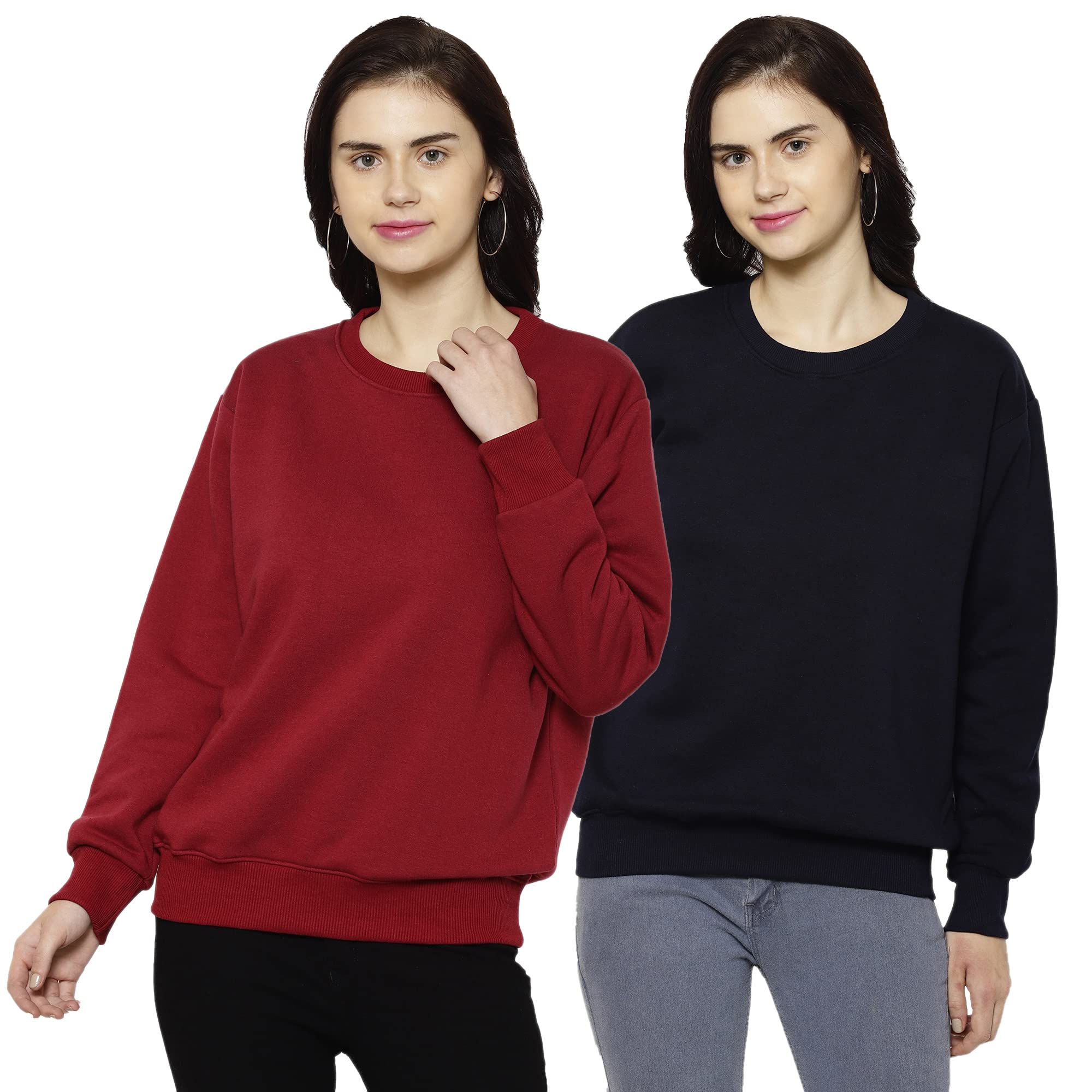 Mack Jonney Fleece Round Neck Sweatshirt for Women (Pack of 2)-SW_RN_MRN_NVY_002-P