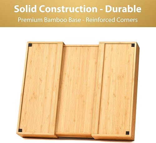 Miniatura 4 de Umilife Organizador grande de cubiertos de cocina expandible, divisor de cajón ajustable extra alto de 2.5 pulgadas con ranuras curvas, bandeja de