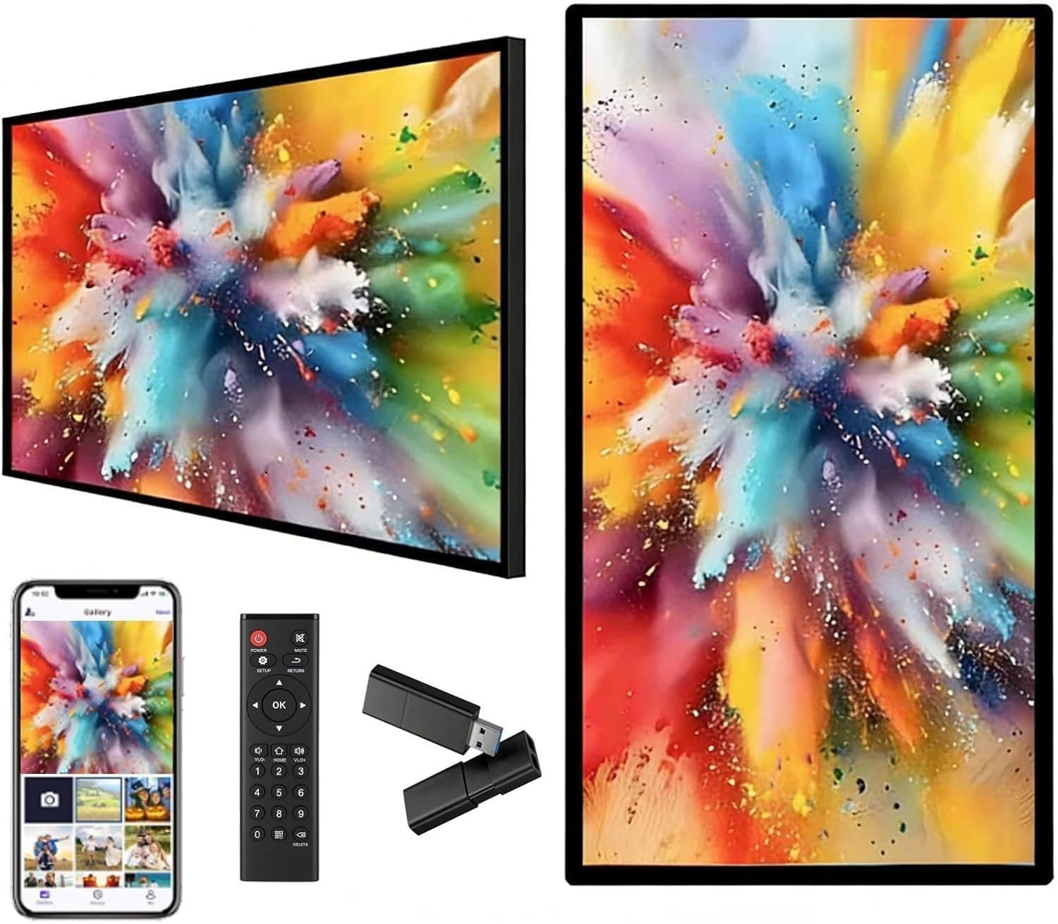 WYBYYDS Digital Signage,LCD Monitor Advertising Screen 1920x 1080 IPS Full HD Screen Wall-Mounted Landscape/Portrait, Supports Picture and Video USB Playback 27in