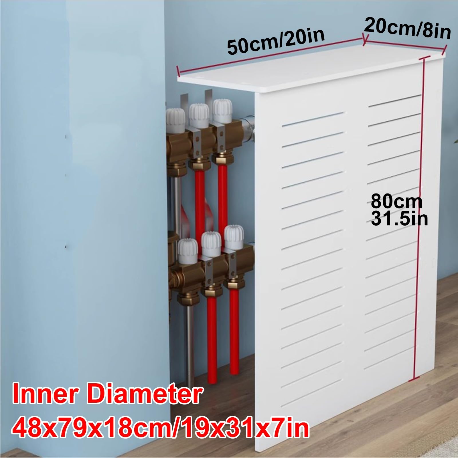 Cubre Radiador Pequeño, Armario Cubre Calentador con Estante Superior, Diseño de 3 Paneles, No Requiere Perforación(50x80x20cm/20x31.5x8in)