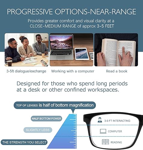 Miniatura 4 de Missfive Paquete de 2 lentes de lectura progresivos multienfoque con bisagra de resorte de metal flexible de alta calidad, marco TR90 ligero,