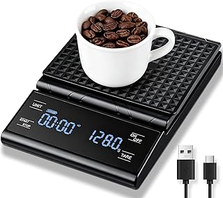 Rechargeable Coffee Scale with Timer, 5kg/0.1g Precision Pour Over Drip Espresso Scale for French Press, Digital Kitchen Scale with Auto Tare, Lit LCD Display and Silicone Cover