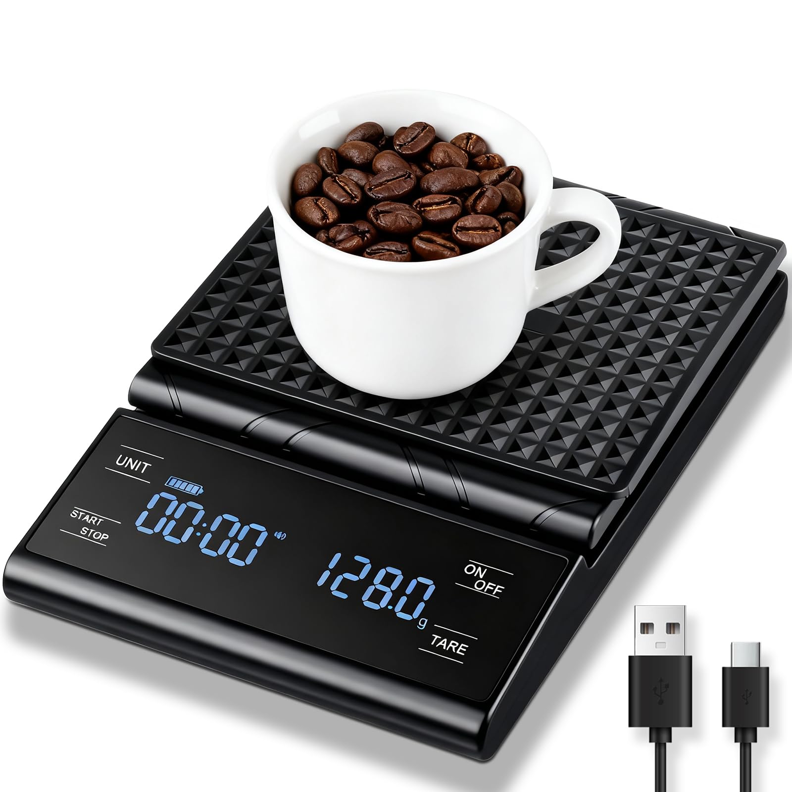 Rechargeable Coffee Scale with Timer, 5kg/0.1g Precision Pour Over Drip Espresso Scale fo…