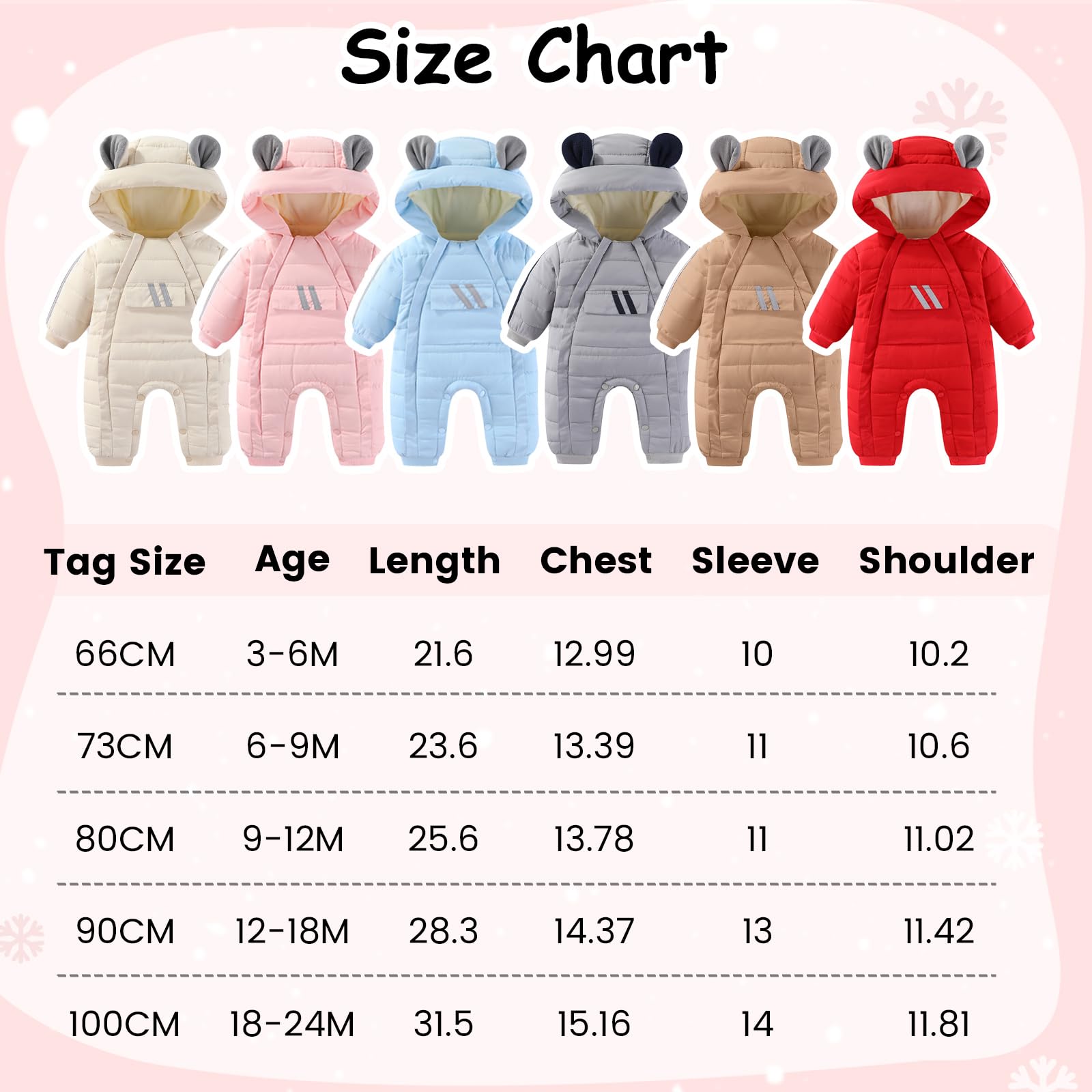 JiAmy Combinaison de Neige pour Bébé Garçons Filles, Barboteuse hiver Double fermeture éclair Grenouillère à Capuche Chaud Tout-petit pour 3-24 mois