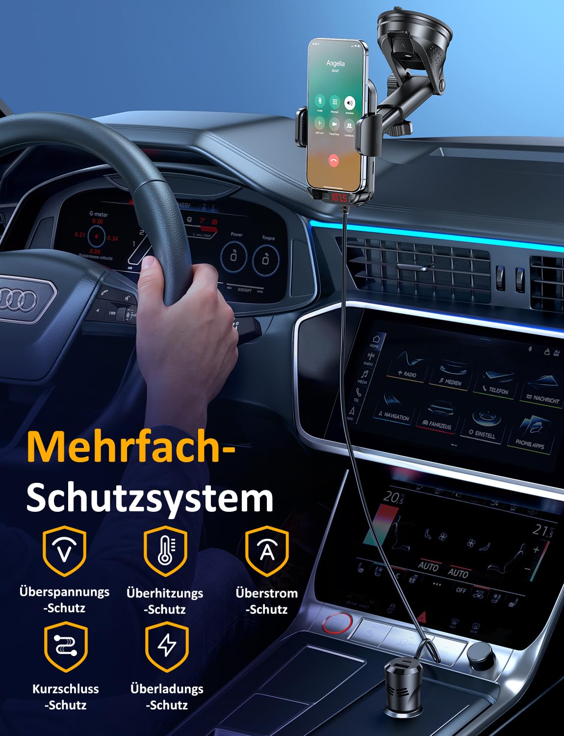 FM Transmitter Auto Bluetooth 5.4, 36W PD-Schnellladen & Handyhalterung | Bluetooth Adapter Auto Zigarettenanzünder, Starkes Mikrofon, HiFi-Bass-Sound, Freisprechanlage, Unterstützt Aux/TF Karte
