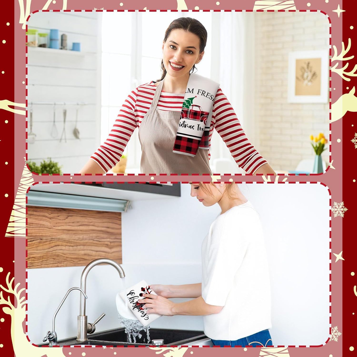 Bencailor 6 Pcs Christmas Kitchen Set Christmas Tree Kitchen Towels Oven Mitts and Pot Holders Set Dish Towel Heat Resistant Oven Mitts for Xmas Decor Cooking Baking Grilling(Truck) - Image 4