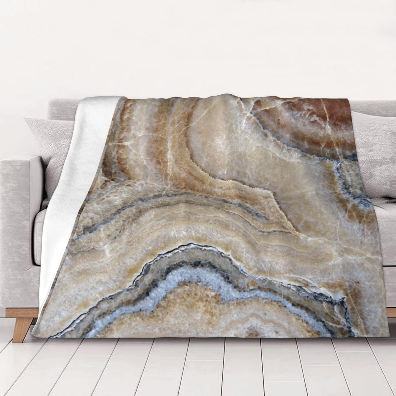 Jeté de lit en flanelle Onyx Stone bleu lavable pour lit et canapé