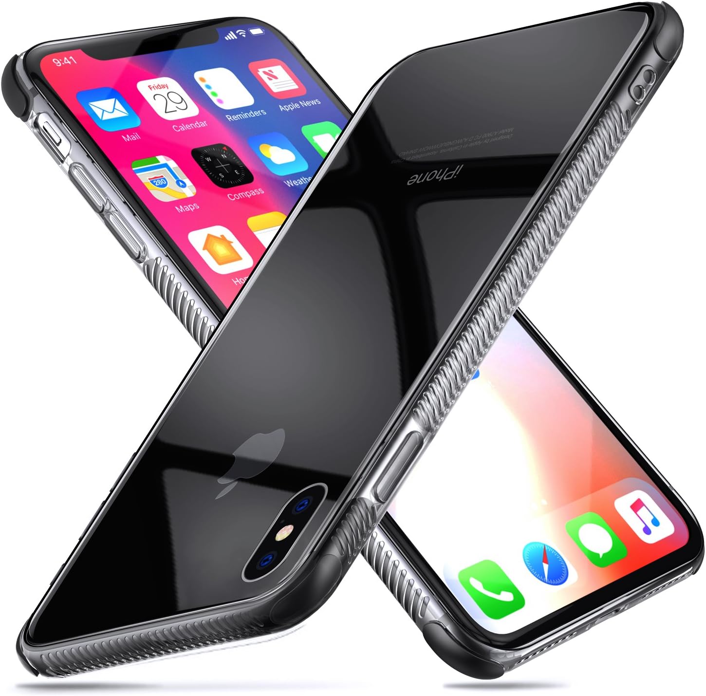 iPhone X Case,Desnakk Full Corners Protection Flexible TPU Anti-Slip Shockproof Protective Case for iPhone X - Clear & Black