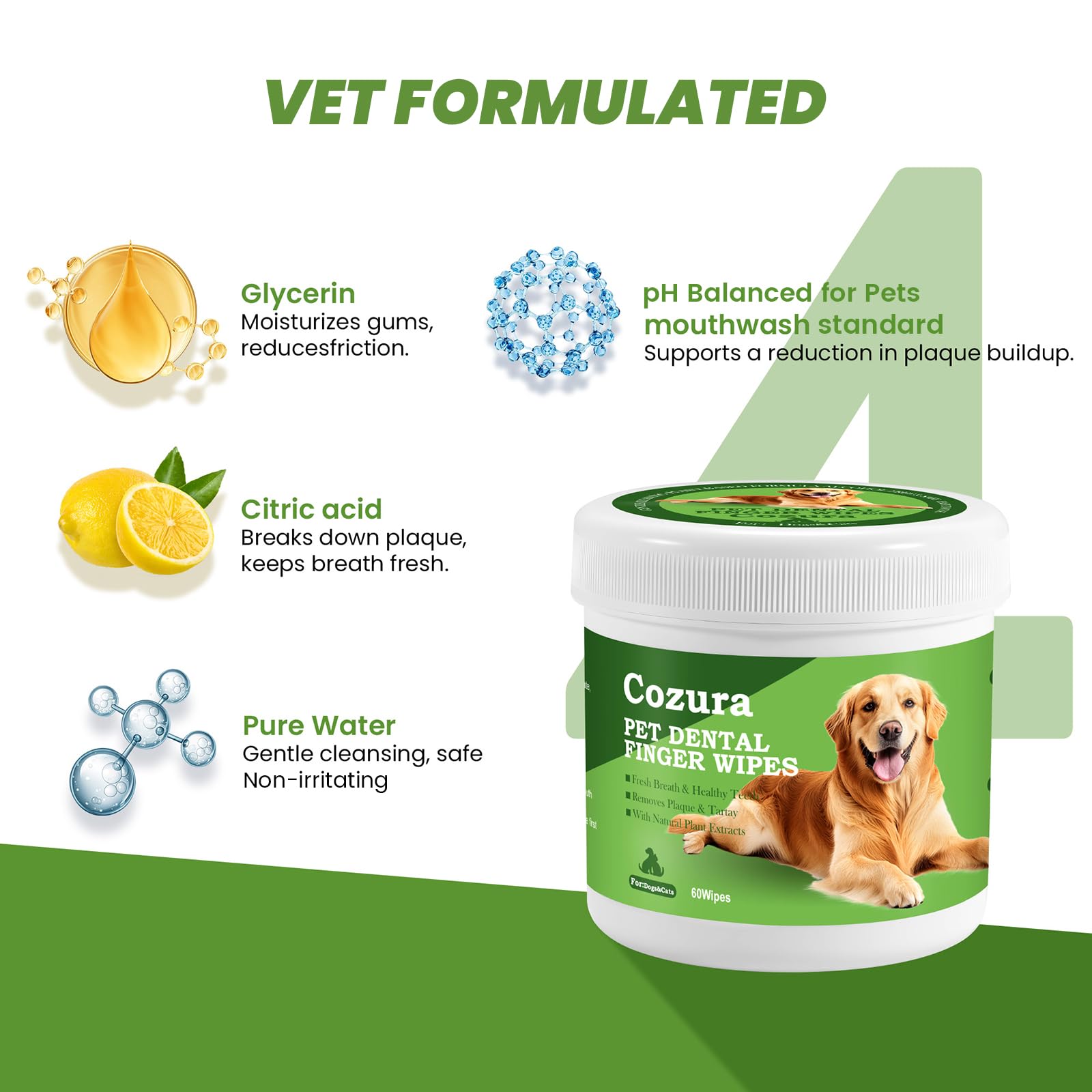 Dog Dental Wipes for Teeth Cleaning - Removes Plaque & Tartar, Effective Toothbrush & Toothpaste Alternative Kit Finger Pet Dental Care Pads, Fresh Breath for Dogs & Cats - 60ct, Unscented - image 6