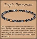 QOGIR Triple Protection Bracelet - Onyx Hematite Tiger Bracelet for Women Men - Handmade Natural Gem Stone Beaded Stretch Elastic Healing Bracelets 4mm