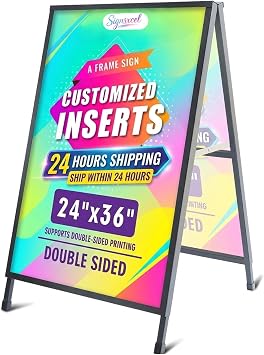 Custom A Frame Sign Sidewalk Sign 24"x36" - Sandwich Board Signs Outdoor, Heavy Duty Slide-Folding Frame Custom Sign Holder|Poster Board for Business, Advertisingframe+insert