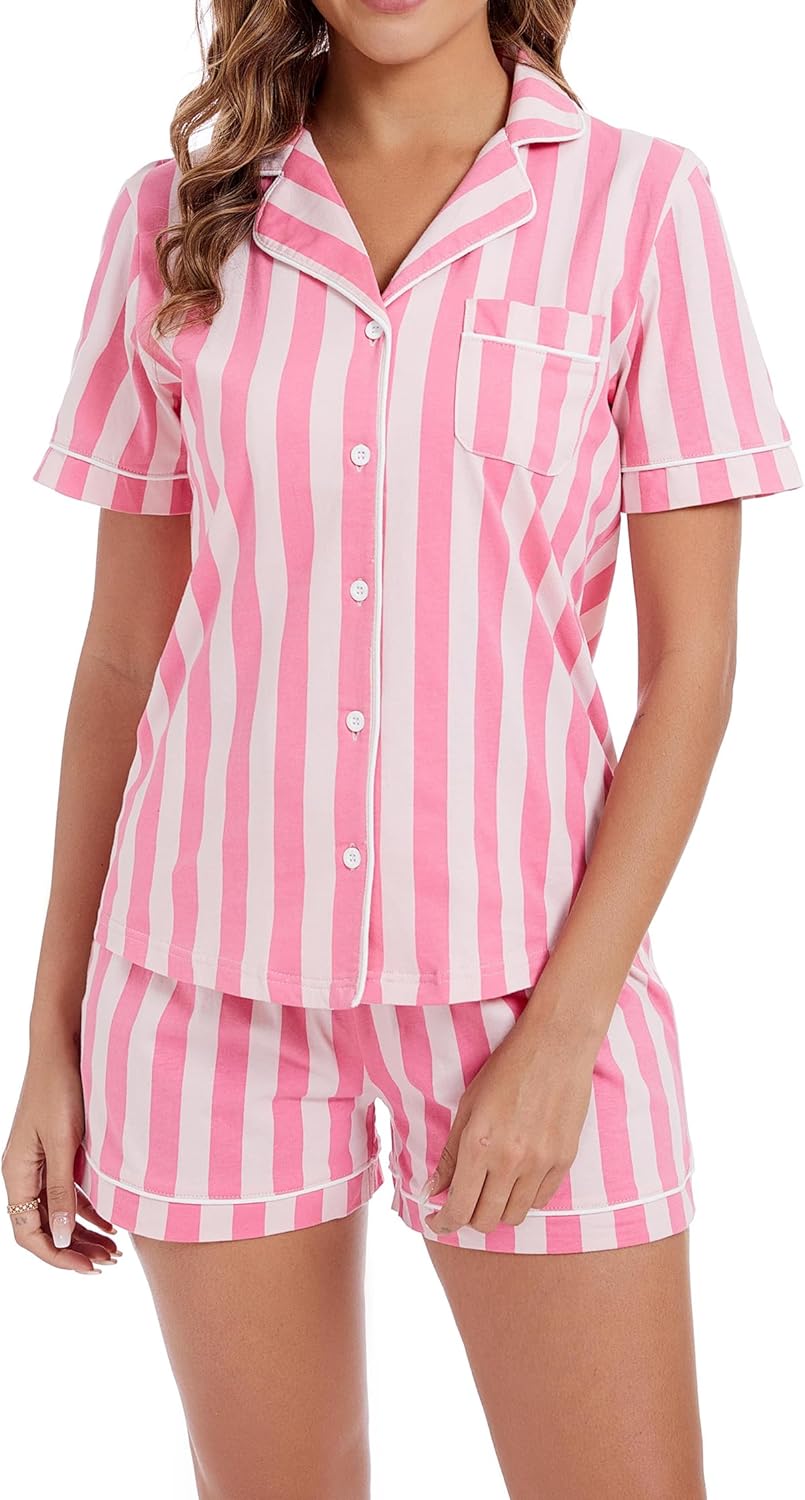 LUBOT 100% Cotton Pajama Set – Women, 2-Piece, Button-Down