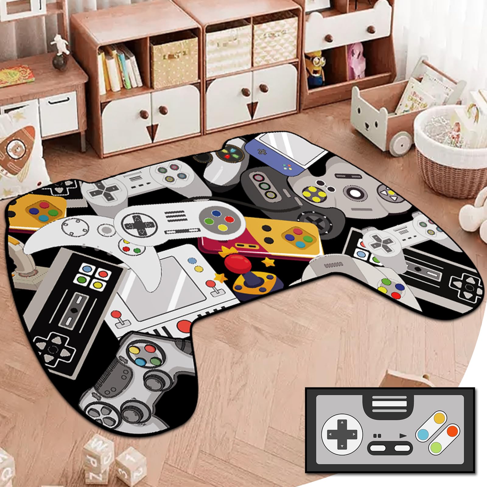 Lacut Gaming Area Rugs, Teen Boys Game Controller Shape Carpet Gamer Rugs for Boy’s Bedroom, Non-Slip Gamepad Rug for Children Playroom Living Room