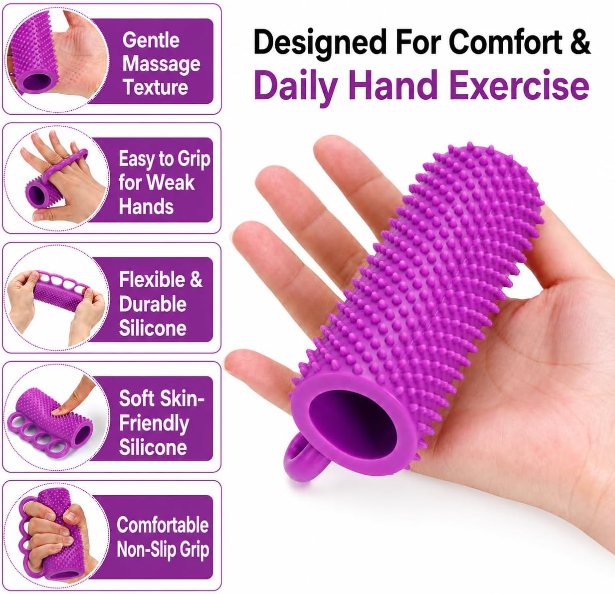 Hand Exercise Grip Ball for Grip Strength Training, 4-Finger Squeeze Ball, Textured Silicone Finger Exerciser for Stroke Hand Exercise, Arthritis and Carpal Tunnel Routines and Stress Relief