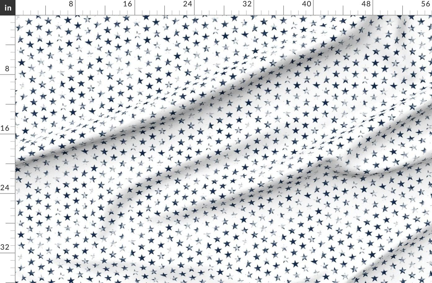 Spoonflower Fabric - Distressed Navy Blue Stars White Grunge Vintage 4Th of July American Printed on Organic Cotton Sateen Fabric by The Yard - Sewing Quilting Apparel Home Decor